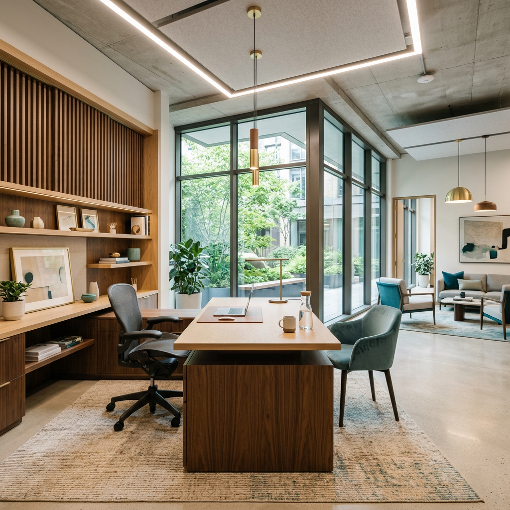 Custom-designed modern office with bespoke furniture